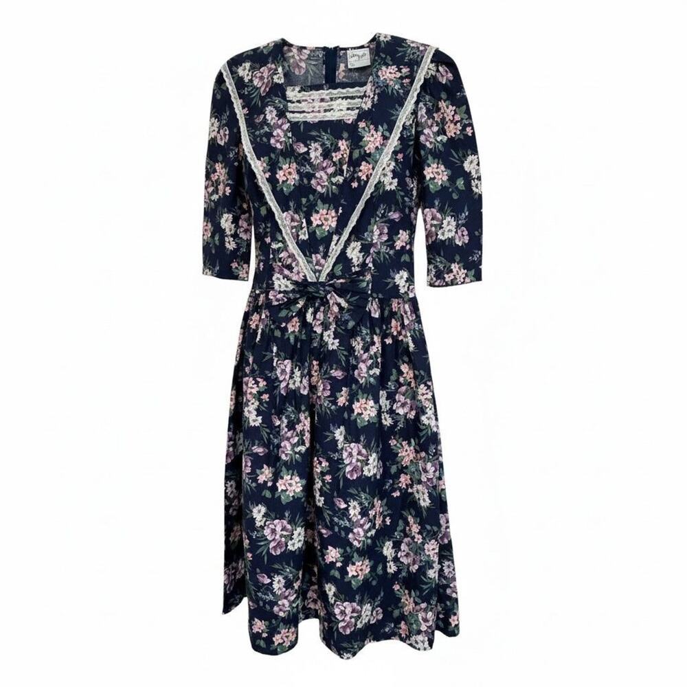 Vintage Robin Gayle Prairie Cottagecore Floral Lace Maxi Dress Sz M/L